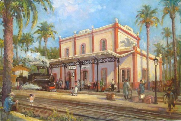 Imagen de la obra Antigua estación del ferrocarril Murcia-Alicante en Elche, de Eduardo Samper. 