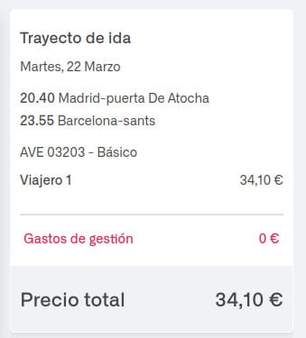 Billete en el AVE Madrid-Barcelona comprado con cuatro días de antelación