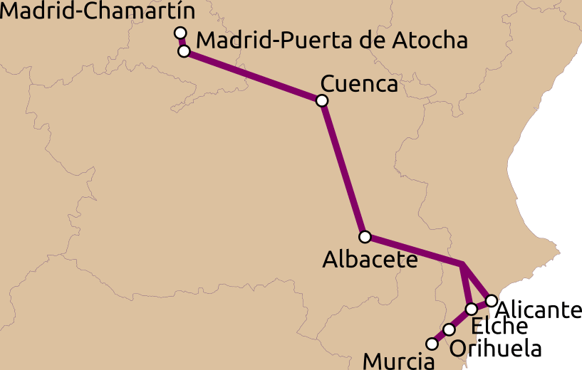 Plano AVE Madrid-Murcia.
