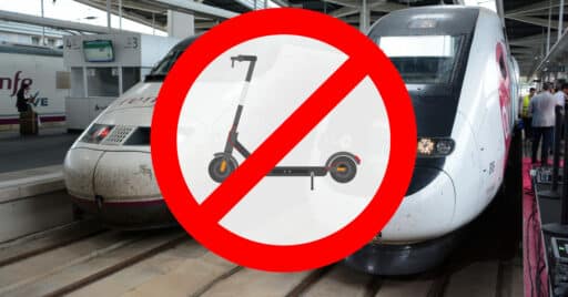 Renfe y Ouigo prohíben viajar con patinetes eléctricos y otros VMP a bordo de sus trenes desde el 12 de diciembre.